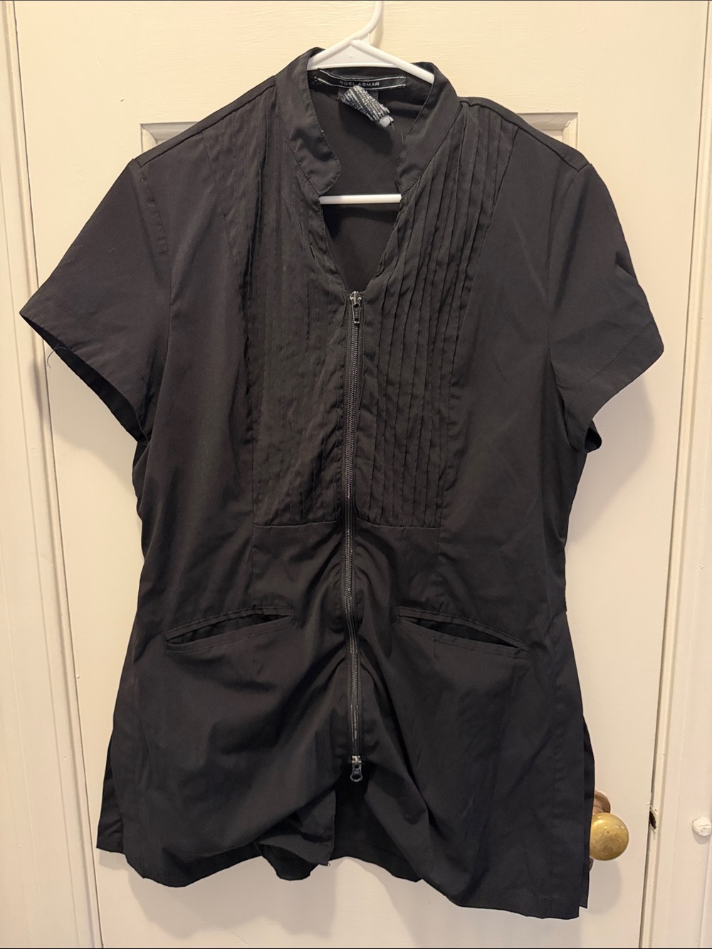 Noel Asmar Black Zip-Front Tunic with Pintuck Panel Cos/Esti Uniform